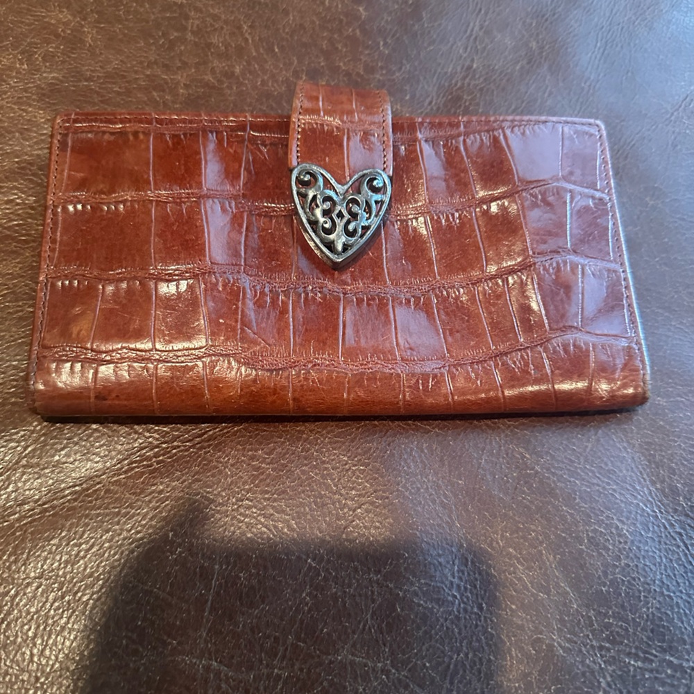 Brighton Brown Croc-Embossed Wallet with Silver Heart Accent